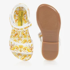 Dolce amp; Gabbana Girls Yellow Leather Majolica Sandals Discount