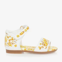 Dolce amp; Gabbana Girls Yellow Leather Majolica Sandals Discount