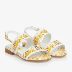 Dolce amp; Gabbana Girls Yellow Leather Majolica Sandals Clearance