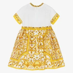 Dolce amp; Gabbana Girls Yellow Majolica Cotton Dress New