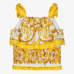 Dolce amp; Gabbana Girls Yellow Majolica Cotton Blouse Hot