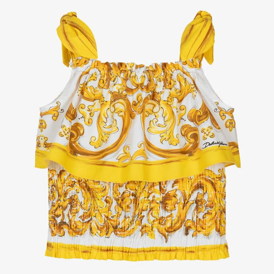 Dolce amp; Gabbana Girls Yellow Majolica Cotton Blouse Hot