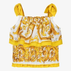 Dolce amp; Gabbana Girls Yellow Majolica Cotton Blouse Hot