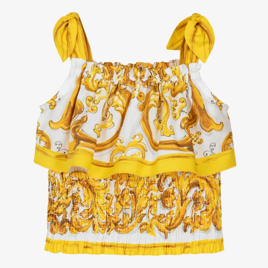 Dolce amp; Gabbana Girls Yellow Majolica Cotton Blouse Hot