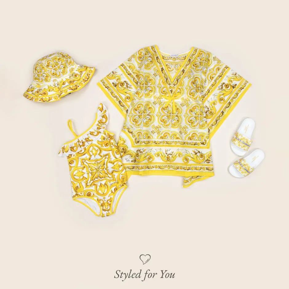Dolce amp; Gabbana Girls Yellow Majolica Print Swimsuit Online
