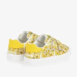 Dolce amp; Gabbana Girls Yellow Majolica Print Canvas Trainers Outlet