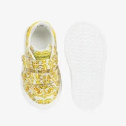 Dolce amp; Gabbana Girls Yellow Majolica Print Canvas Trainers Outlet