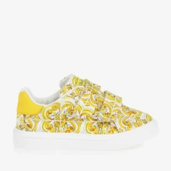 Dolce amp; Gabbana Girls Yellow Majolica Print Canvas Trainers Outlet