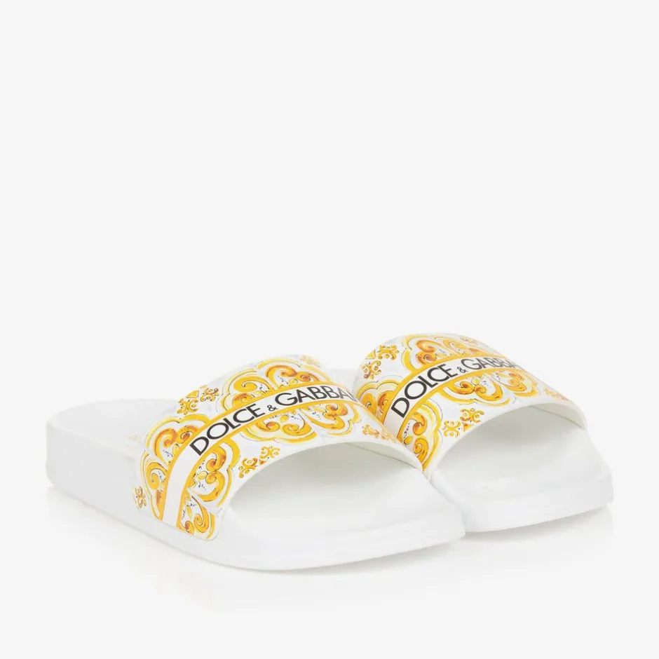 Dolce amp; Gabbana Girls Yellow Majolica Sliders Clearance