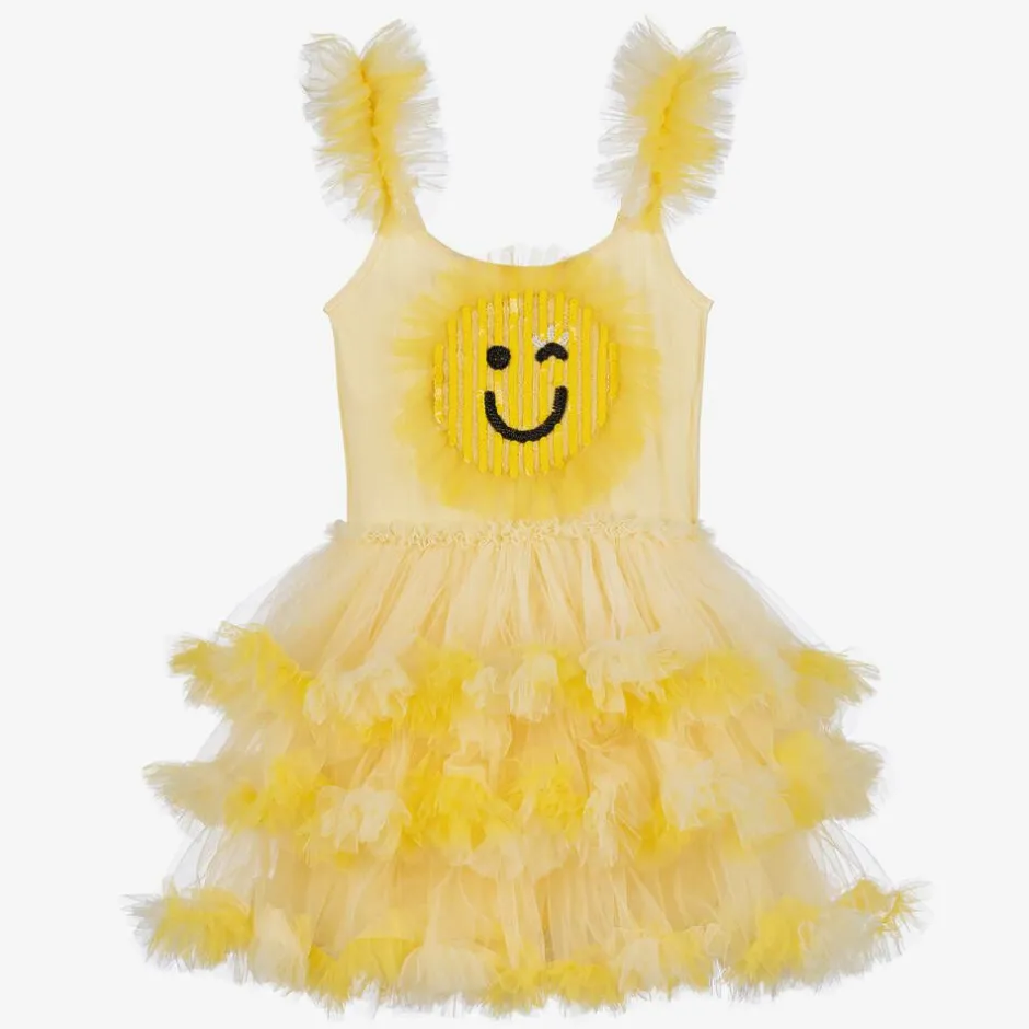 Tutu du Monde Girls Yellow Smiling Face Tulle Dress Clearance