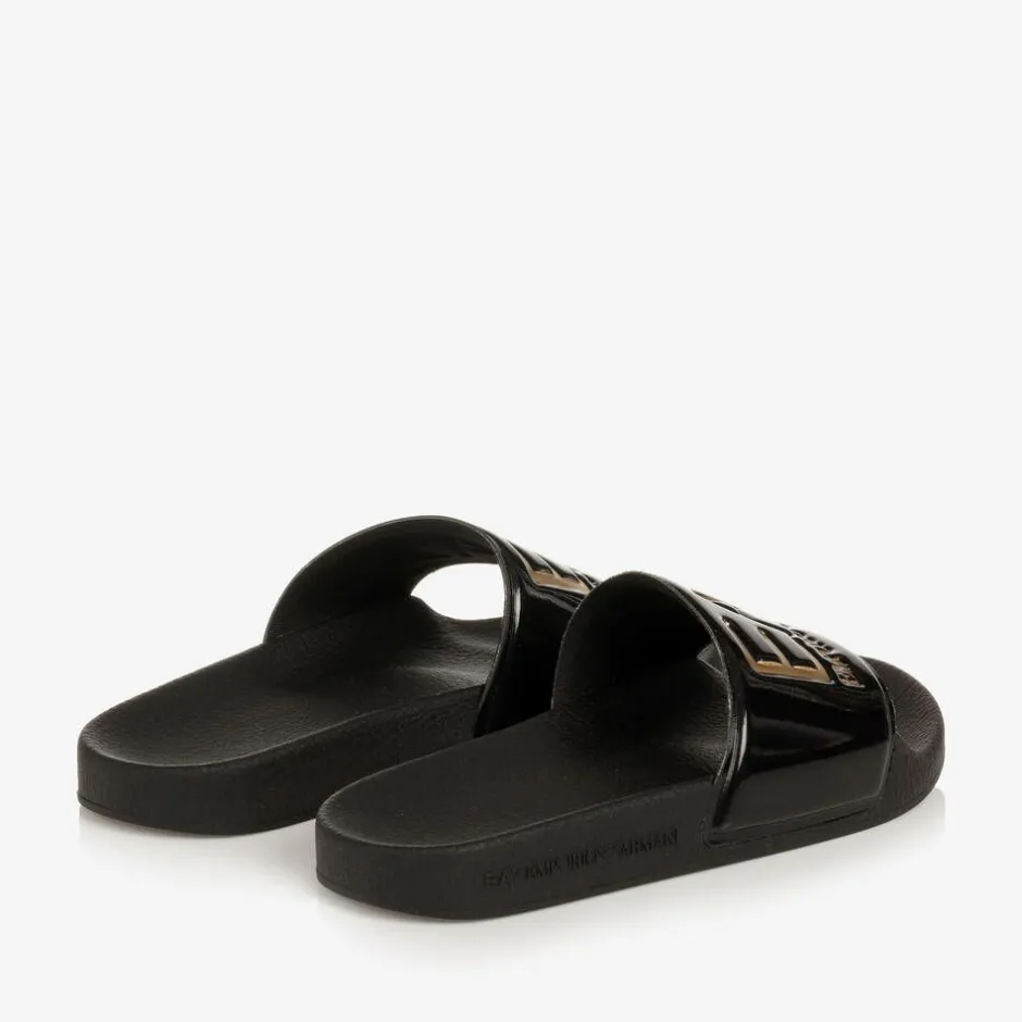 EA7 Emporio Armani Glossy Black EA7 Logo Sliders Hot