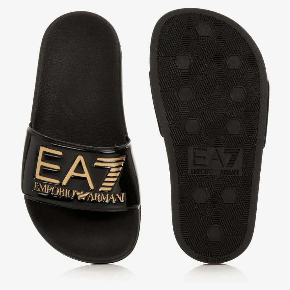 EA7 Emporio Armani Glossy Black EA7 Logo Sliders Hot