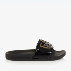 EA7 Emporio Armani Glossy Black EA7 Logo Sliders Hot