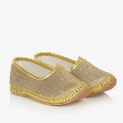 Caramelo Kids Gold Brocade Pumps New