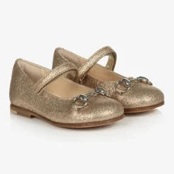 Gucci Gold Glitter Ballerina Shoes Discount