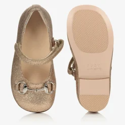 Gucci Gold Glitter Ballerina Shoes Discount