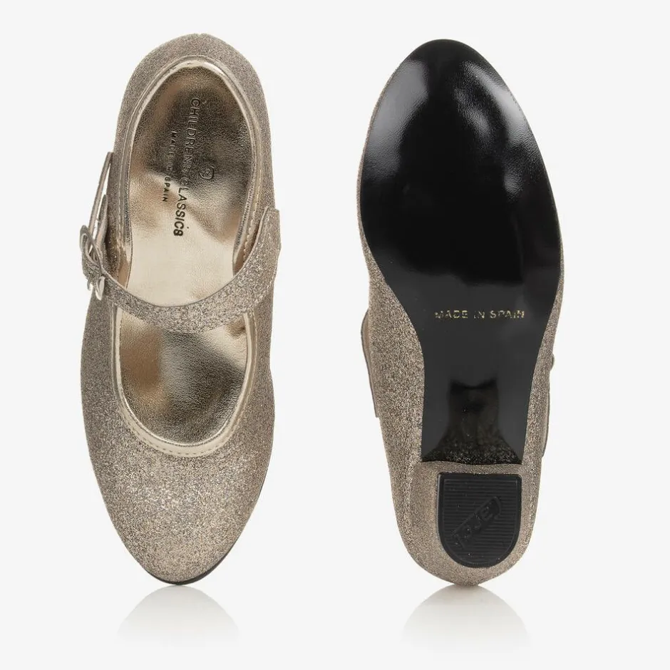 Childrens Classics Gold Glitter Heeled Shoes Best