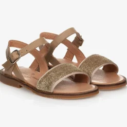 Childrens Classics Gold Glitter Leather Sandals New