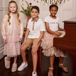 Childrens Classics Gold Glitter Leather Sandals New