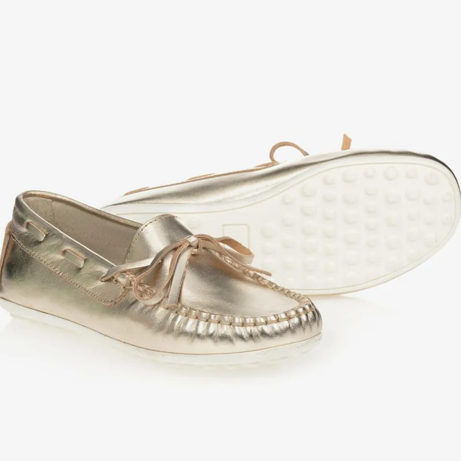Childrens Classics Gold Leather Loafers