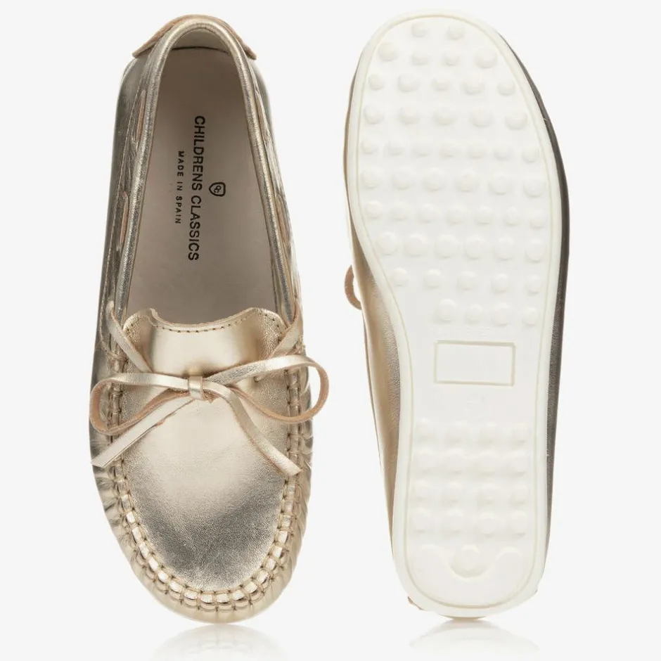 Childrens Classics Gold Leather Loafers