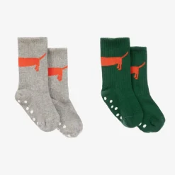Mini Rodini Green & Grey Cotton Anti-Slip Socks (2 Pack) Hot