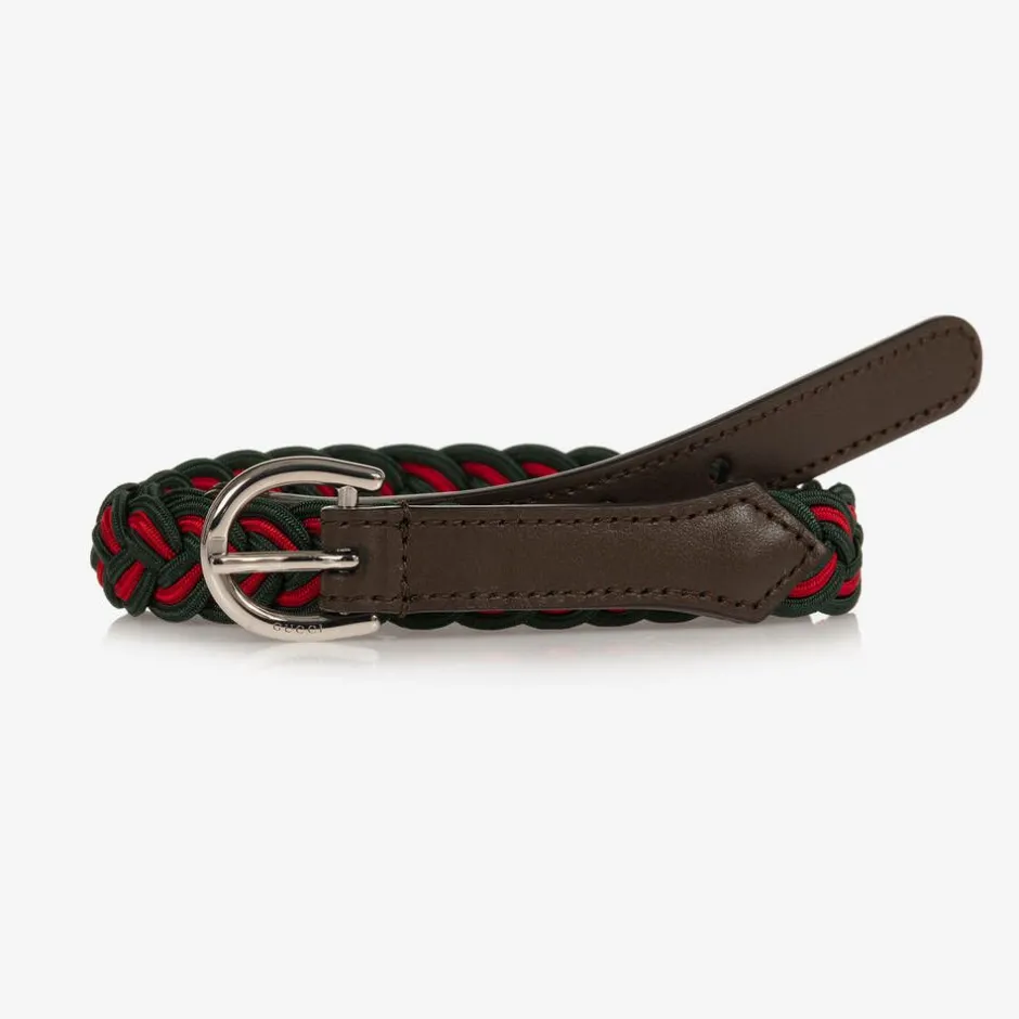 Gucci Green & Red Braided Web Belt New