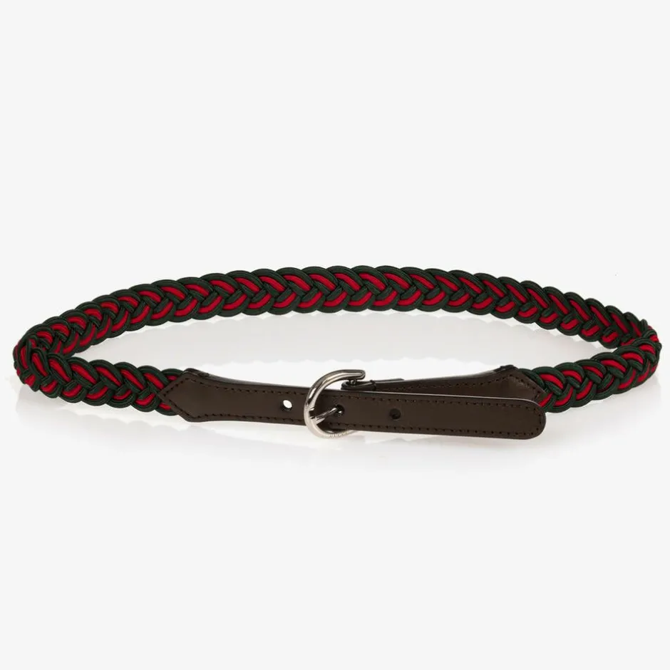 Gucci Green & Red Braided Web Belt New
