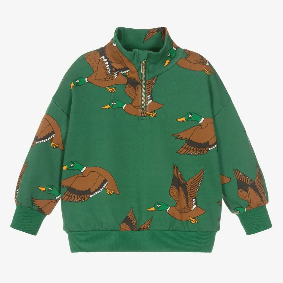 Mini Rodini Green Cotton Duck Print Half-Zip Sweatshirt Hot
