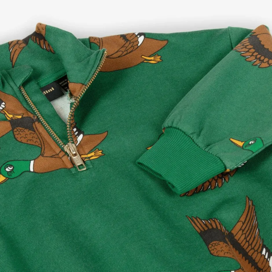 Mini Rodini Green Cotton Duck Print Half-Zip Sweatshirt Hot
