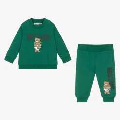 Moschino Baby Green Cotton Teddy Bear Tracksuit Online