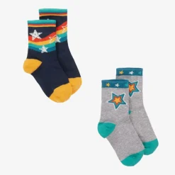 Frugi Grey & Blue Cotton Baby Socks (2 Pack) Clearance