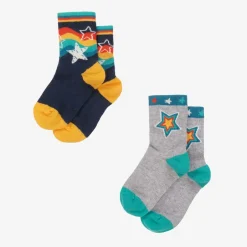 Frugi Grey & Blue Cotton Baby Socks (2 Pack) Clearance