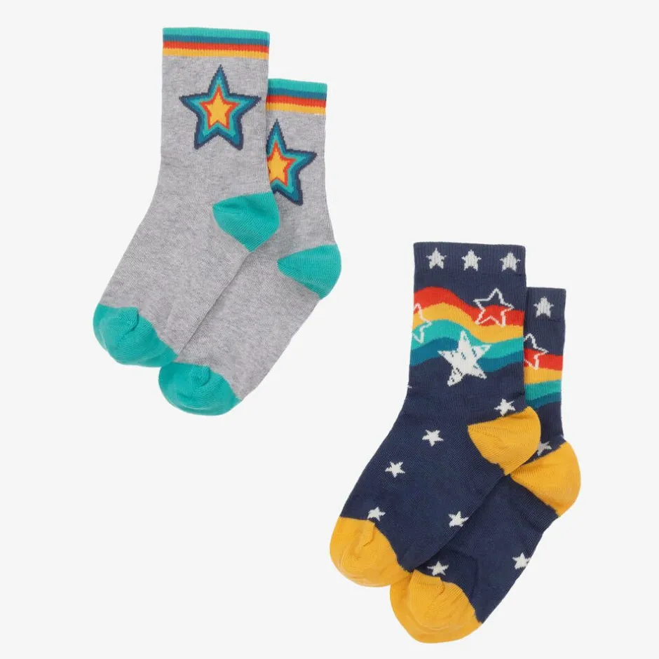 Frugi Grey & Blue Cotton Socks (2 Pack) Hot