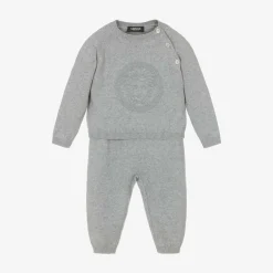Versace Grey Cotton & Cashmere Baby Trouser Gift Set Clearance