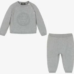 Versace Grey Cotton & Cashmere Baby Trouser Gift Set Clearance