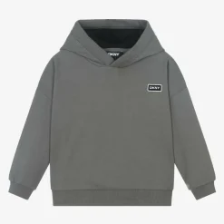 DKNY Grey Cotton Embroidered Hoodie Outlet