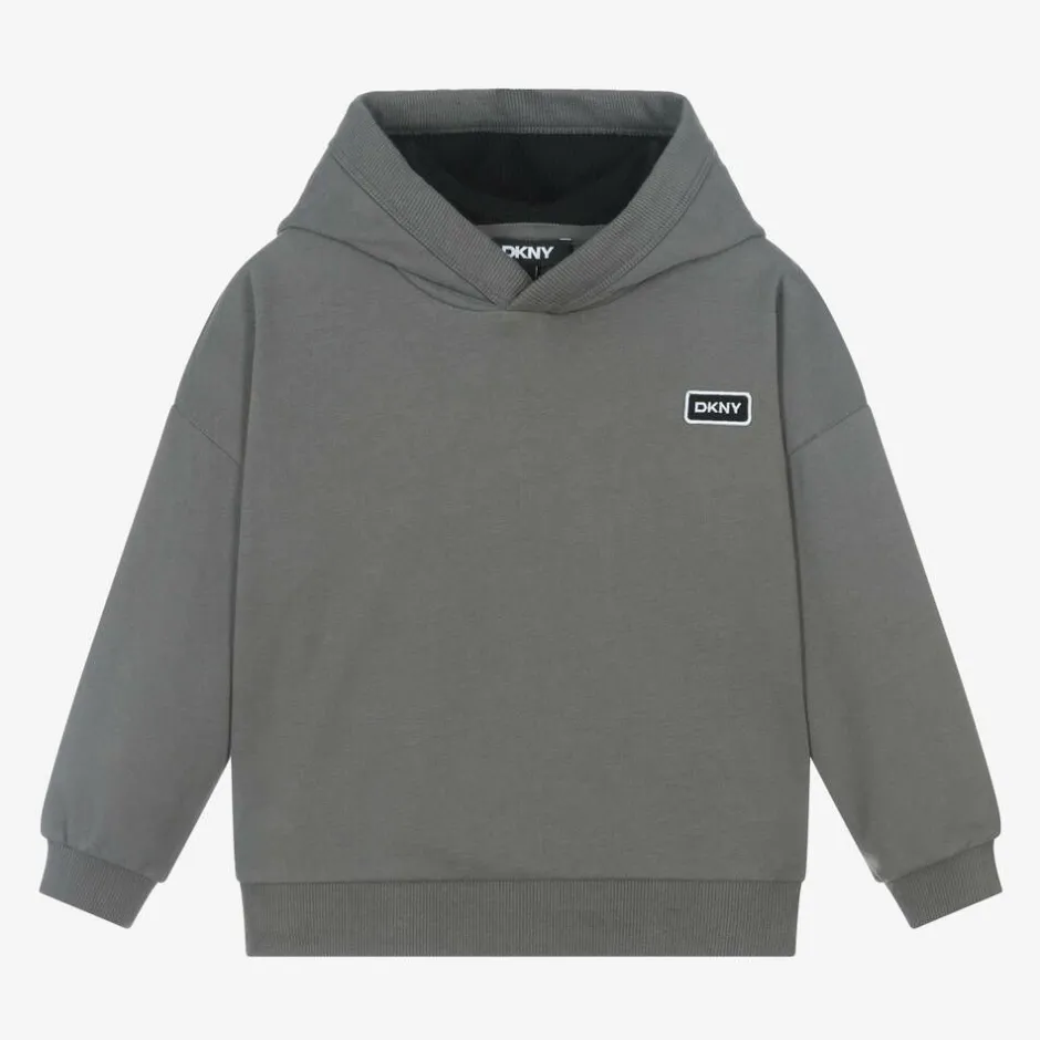 DKNY Grey Cotton Embroidered Hoodie Outlet