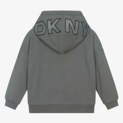 DKNY Grey Cotton Embroidered Hoodie Outlet