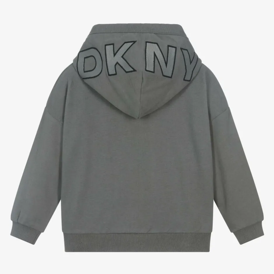 DKNY Grey Cotton Embroidered Hoodie Outlet
