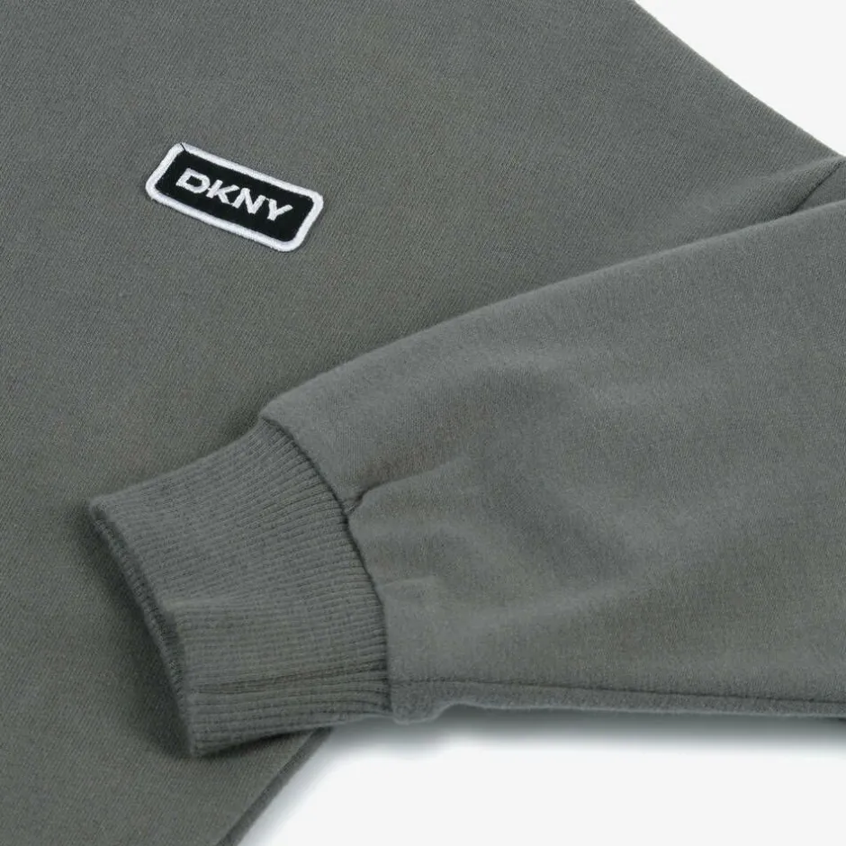 DKNY Grey Cotton Embroidered Hoodie Outlet