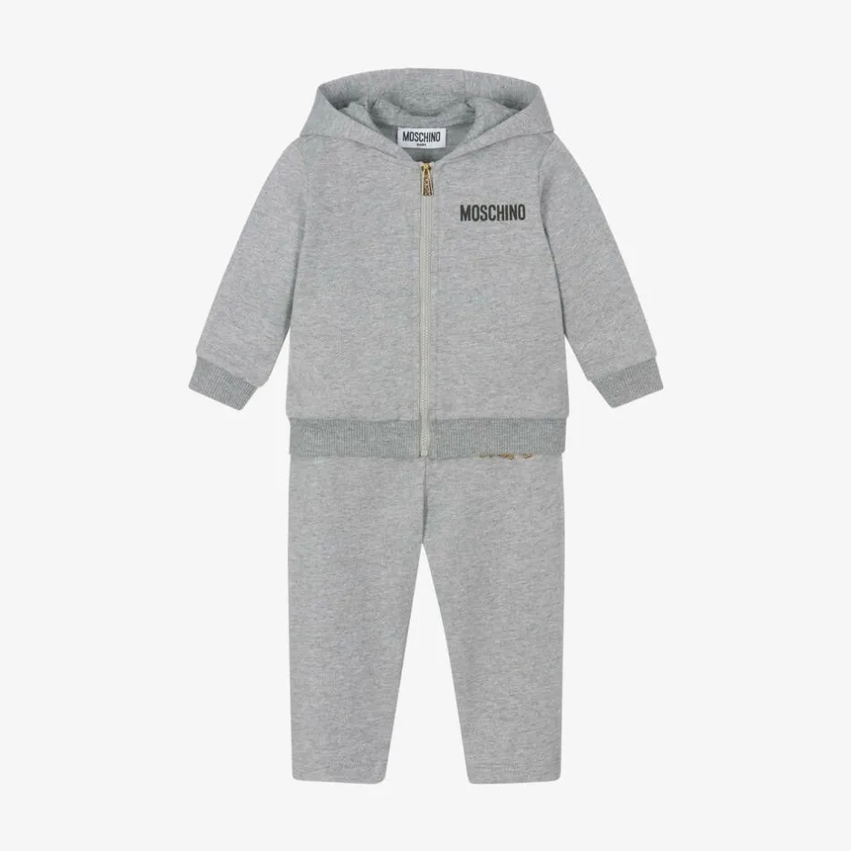 Moschino Baby Grey Cotton Teddy Bear Logo Tracksuit Discount