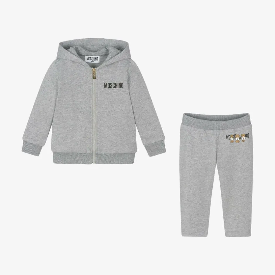 Moschino Baby Grey Cotton Teddy Bear Logo Tracksuit Discount