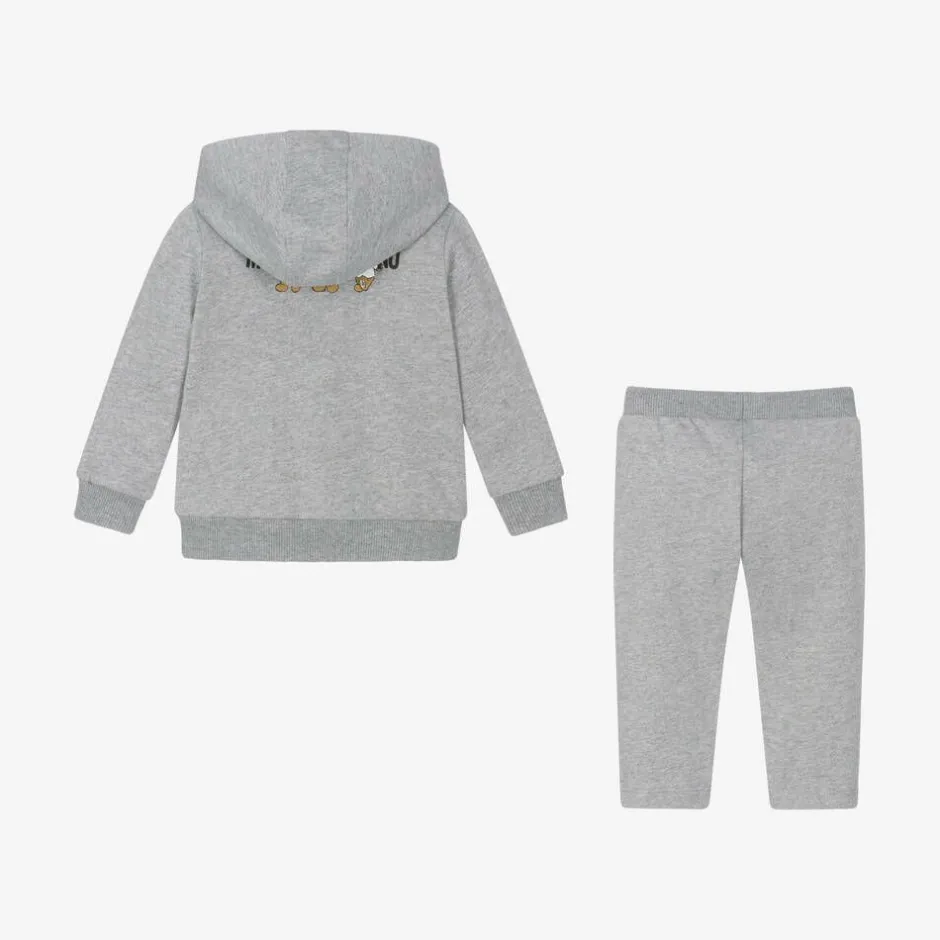 Moschino Baby Grey Cotton Teddy Bear Logo Tracksuit Discount