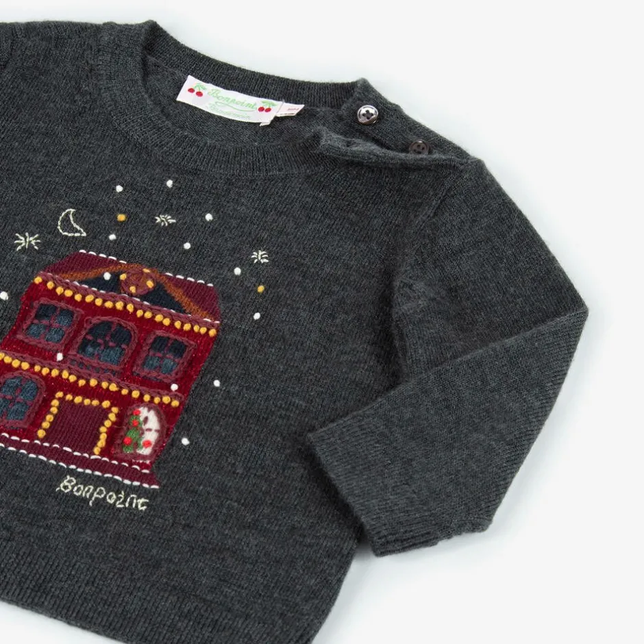 Bonpoint Grey Embroidered Wool Sweater Online