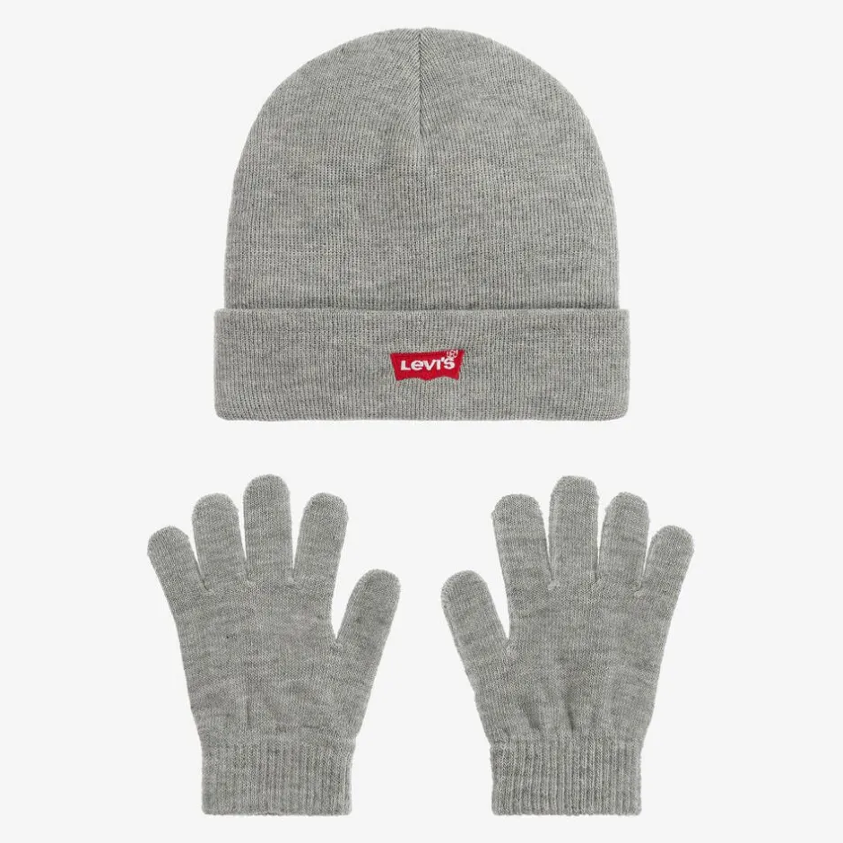 Levis Grey Hat & Gloves Set Online