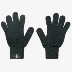 Calvin Klein Grey Knitted Monogram Logo Gloves Discount