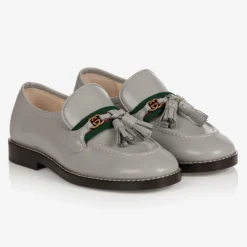 Gucci Grey Leather Loafer Shoes New