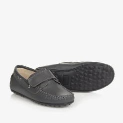 Childrens Classics Grey Leather Moccasin Shoes Outlet