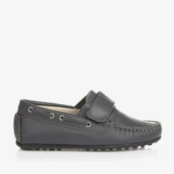 Childrens Classics Grey Leather Moccasin Shoes Outlet